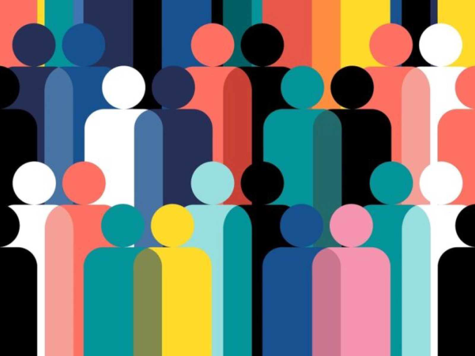 Abstract multicolored crowd of stylized people standing together